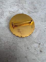 Vintage Floral Purple Blue Enamel Pin Scalloped Gold Tone Edging