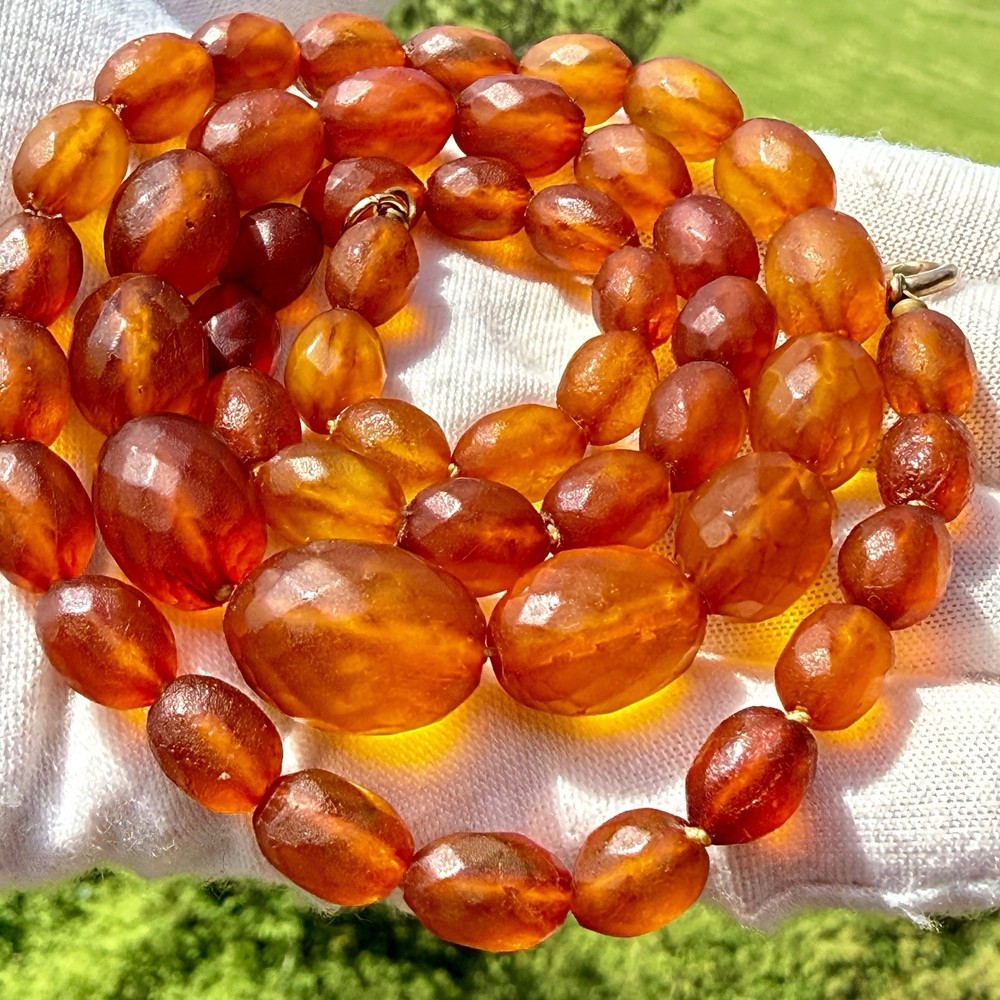 Antique Königsberg Baltic Amber Necklace, Faceted Graduated Beads, Natural Amber