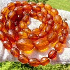 Antique Königsberg Baltic Amber Necklace, Faceted Graduated Beads, Natural Amber