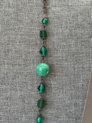 Antique Vintage Early Art Deco Czech Flapper Necklace Green Glass Beads Beaded