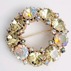Vintage Weiss Signed Pale Lemon Aurora Brooch 1950-1960 Wreath Shaped Brooch