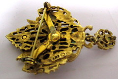 Vintage ART Arthur Pepper Flower Dangle Brooch Teal Glass Gemstones Pin RARE