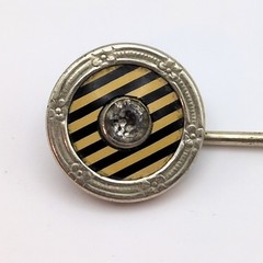 Vintage Antique Art Deco Striped Silver Tone Rhinestone Hat Stick Pin 2.5in