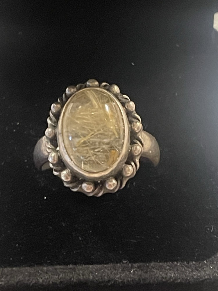 Vintage Golden Rutilated Quartz Hand Crafted 6 ct Stone Size 8 1/4 Ring.