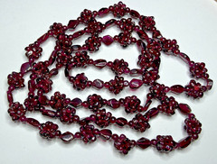 vtg 35″ Cluster Bohemian Garnet Necklace Single Strand with vtg Clip Earrings