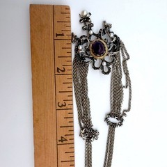 Antique 835 Silver Festoon Necklace Amethyst Pearl German Edwardian Art Nouveau