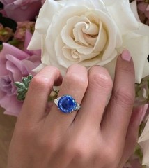 Vintage Platinum Engagement Ring 7.20ct. Natural Blue Sapphire Round Cut