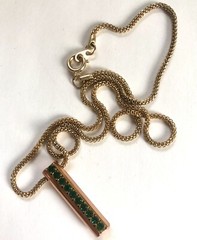 VTG 70s 80s Modernist Copper Colored Green Crystal Pretty Necklace Disco Era