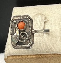 Art Deco German Ivy & Berry CORAL 830 Silver Ring SZ 9.75 & Brooch Spring set