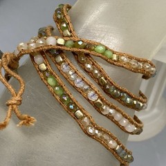 Premier Designs Wrap Brown Cord Bracelet Multicolor Glass Tension Beads Boho