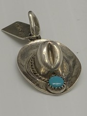 Sterling Silver Cowboy Hat Charm W/ Turquoise Stone | .925 1.8 Grams | Free Ship