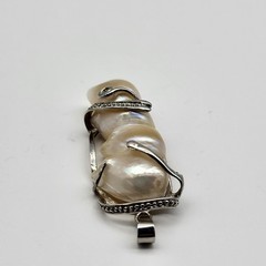 Stunning Baroque Pearl White gold plated Pendant Modernist whimsical bold