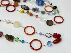 Unique 925 Sterling Silver Genuine Gemstone Pearl Crystal Bicone 32″ Necklace