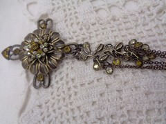 Vintage Inspired KENNY MA Green Rhinestone CROSS BROOCH / Pendant