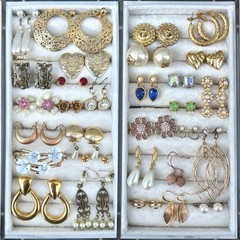 Vintage Earrings Lot 30 Pairs Gold Tone Post Rhinestone Flower Romantic Cute