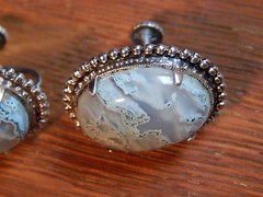 Vintage Green Moss Agate Good Quality Sterling Silver Screw Back Earrings