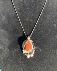 VTG Sterling Navajo Shadowbox One Feather Jasper Pendant Necklace Signed Larry W