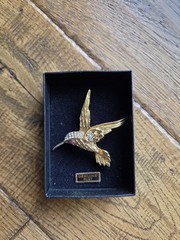 Vintage Evan St Clair Hummingbird Brooch Pin Unsigned Genuine Ruby Eye Box