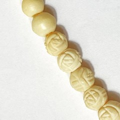 19″ Bovine Bone Necklace 29-Carved Rose, 50-Smooth Graduated Beads 4mm-22mm