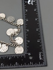 Boho Coastal Hammered Silver Tone Disc Round Charm Chain Necklace 21 in