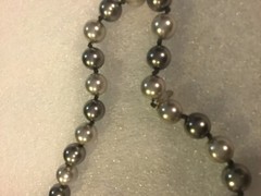 Vintage RMN silver And Gun Metal grey  faux pearl 40” necklace bright beads 