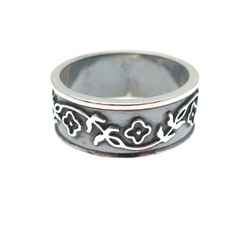 925 Sterling Silver Vintage Mexico Flower Oxidized Band Ring Size 11.25