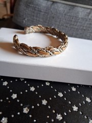 Vintage Mixed Metal Braided Copper Wire Cuff Bracelet Silver Tone Woven Bangle