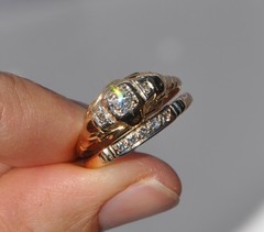 Antique Old 14k Solid Gold Natural Mine Cut Diamond Ring Band – Wedding Set 7.25