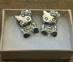 Hello Kitty Earrings Pink Blue Crystal Bows Y2K Era Vintage Hello Kitty Earrings