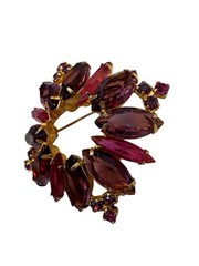 Vtg Rhinestone Brooch Amethyst Purple Fuchsia Pink Gold Plate Navette Marquis B4