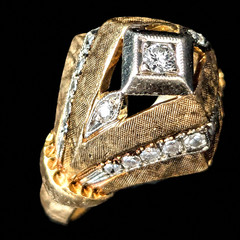 Vintage 1940s Retro Diamond Dome Heavy Ring 14k Two-Tone Gold Cocktail