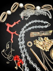 39pc Wearable & Repair Job Lot Antique Victorian Coral Glass Gold Filled Jewelry
