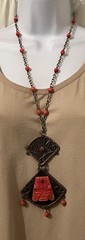 Vtg Mixed Metal Brutalist Onyx Aztec Mayan Signed Casa Luna Pendant Necklace