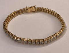 Signed FAS Sterling 925 Gold Wash Vermeil Micro Pave 53 CZ Bracelet 7in 5mm