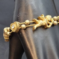 Vintage Victorian Style Gold Tone Cupid Cherub Heart Slide Bracelet 7″