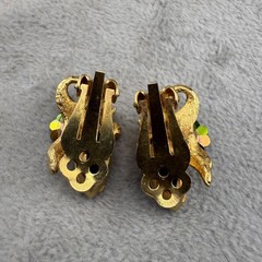 Vintage Juliana Rhinestone Clip On Earrings Gold Tone Flower Watermelon