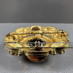 Vintage Brooch Pendant Brown Gold Tone Glass Rhinestone Statement Pin