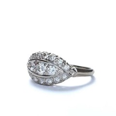 Art Deco Style Lab Created Diamond Three-Stone Wedding 14K White Gold FN Ring