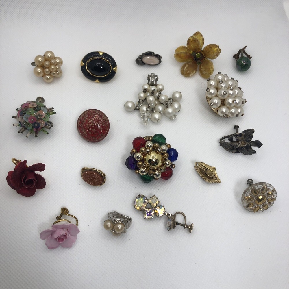 Vintage Singles Mismatched Clip On Earrings Lot MCM Some signed / No Brand