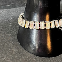 Vtg Wide Rhinestone Tennis Bracelet Box Clasp Safety Chain Octagon Cut Stones