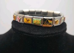 Vintage Italian Charm Bracelet 9mm Stainless Steel Pink Floyd BMW Route 66 Y2K