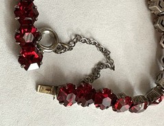2 Sterling Silver ART DECO Christmas Red Green Hexagon Rhinestone Bracelets Sz S