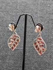 Vtg Sterling Silver Multi Amber Glass Marquise Shape Leaf Design 925 Earrings