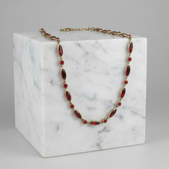 Vintage Monet Gold Sim Ruby Necklace 16″ Marquise Link Toggle Collar Tag New