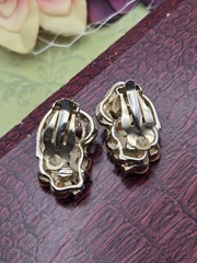 Vintage Rhinestone Earrings Orange Clear & Red AB Rhinestone Leaves Gold Tone
