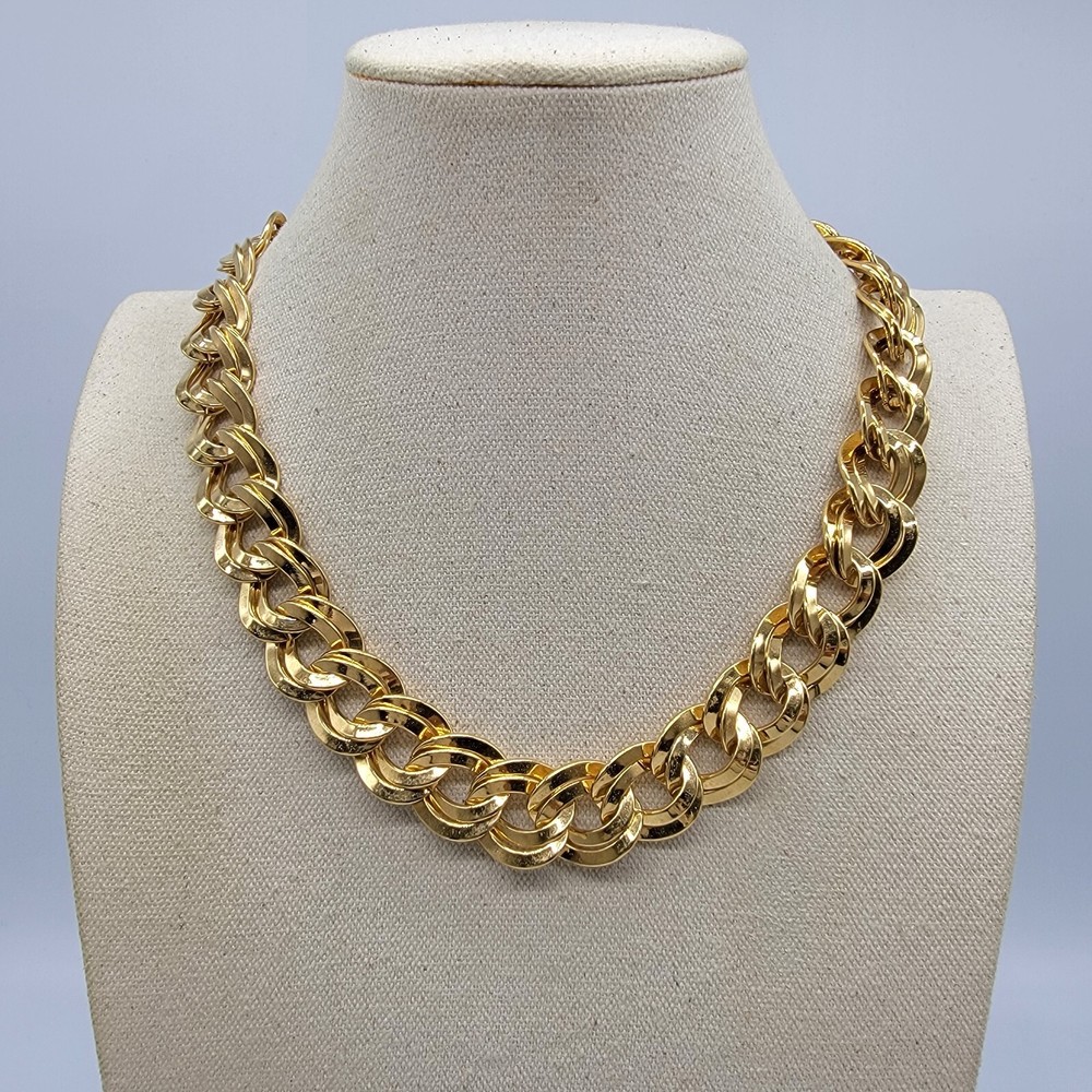 VTG Monet Statement Chain Necklace Gold Tone Curb Link Bold Classy 19″