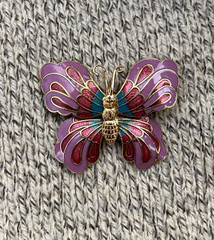 Vintage Butterfly Brooch Cloisone 3D Enamel Pink Lepidoptra 80s Gift Gold Tone
