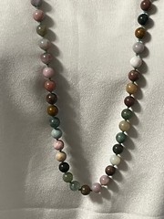 1980’s hand knotted green multicolored agate beads no clasp 33 in necklace