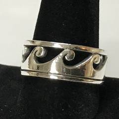 Mens 925 Sterling Silver Vintage Wave Band Ring Size 11.75, 10mm, 8.64grams