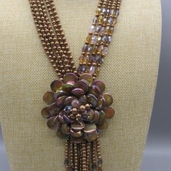 Joan Rivers Starlet Necklace Beaded Browns Flower Dangles Bold Statement